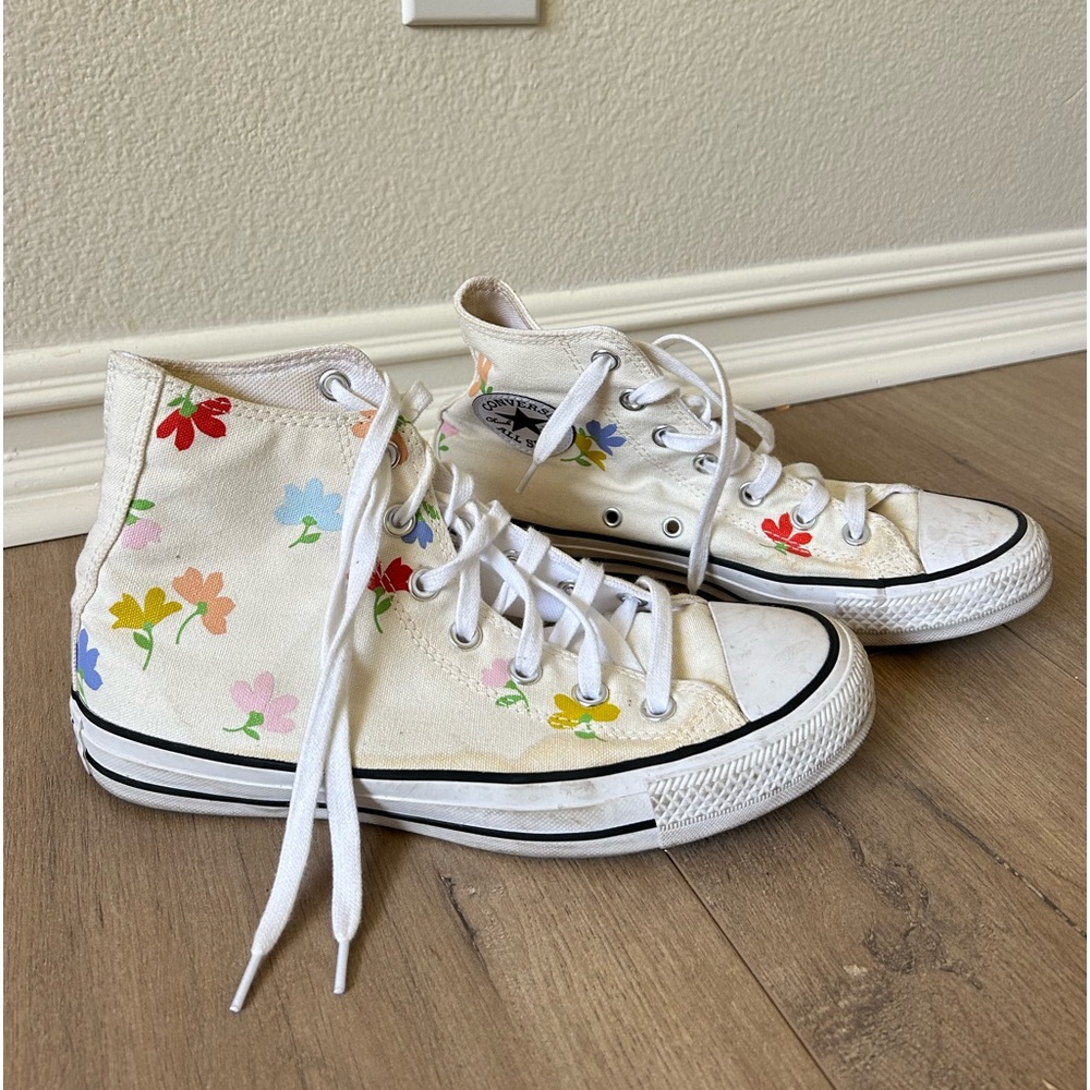 Converse White Floral High-Top Sneakers